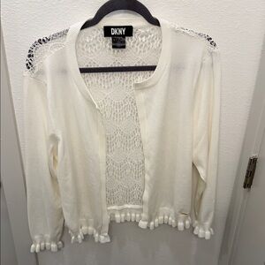 DKNY Cream Open-Front Knit Cardigan with Lace Back